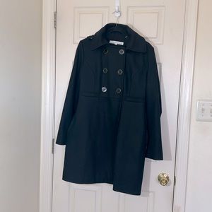 Kenneth Cole Black Women’s Wool Long Coat Size 8 With Removable Hoodie Excellent